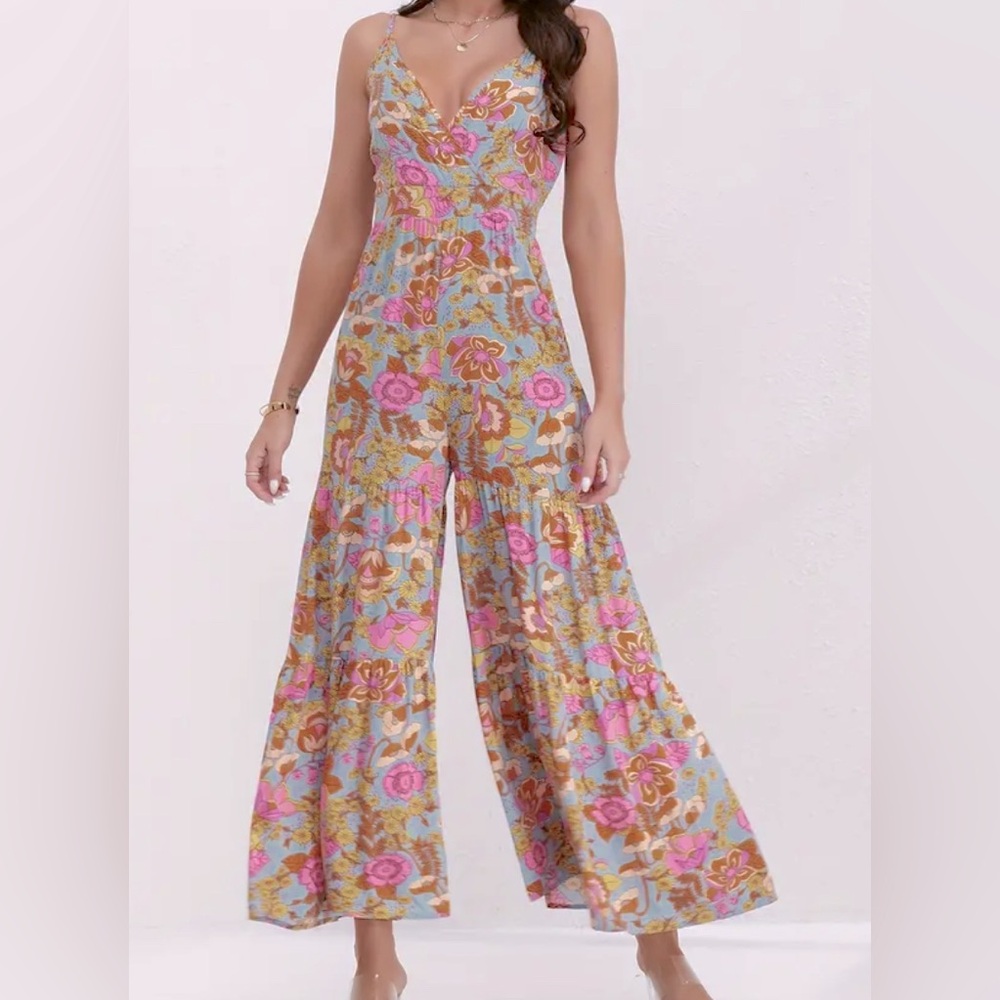 Women's Floral Print Wide Leg Cami Jumpsuit
